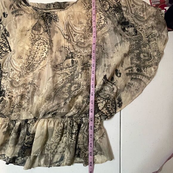 Dressbarn sleeveless blouse gold metallic black and crème size Sm cinched waist - Picture 6 of 6